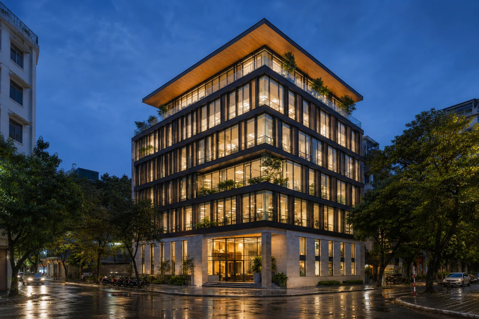 Axis Office 7F — Tòa nhà lúc chạng vạng — Home6D