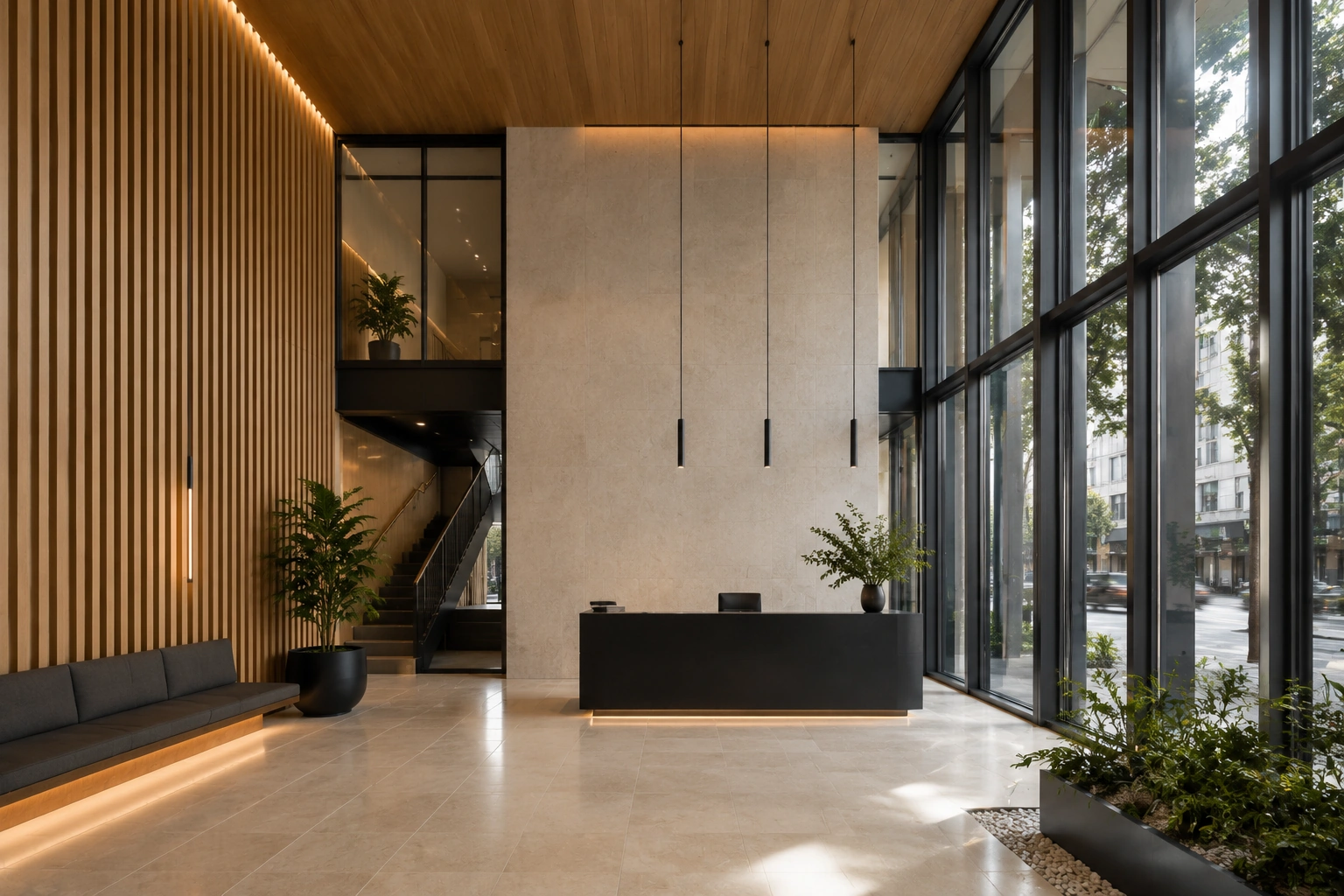 Axis Office 7F — Sảnh thông tầng và quầy lễ tân — Home6D