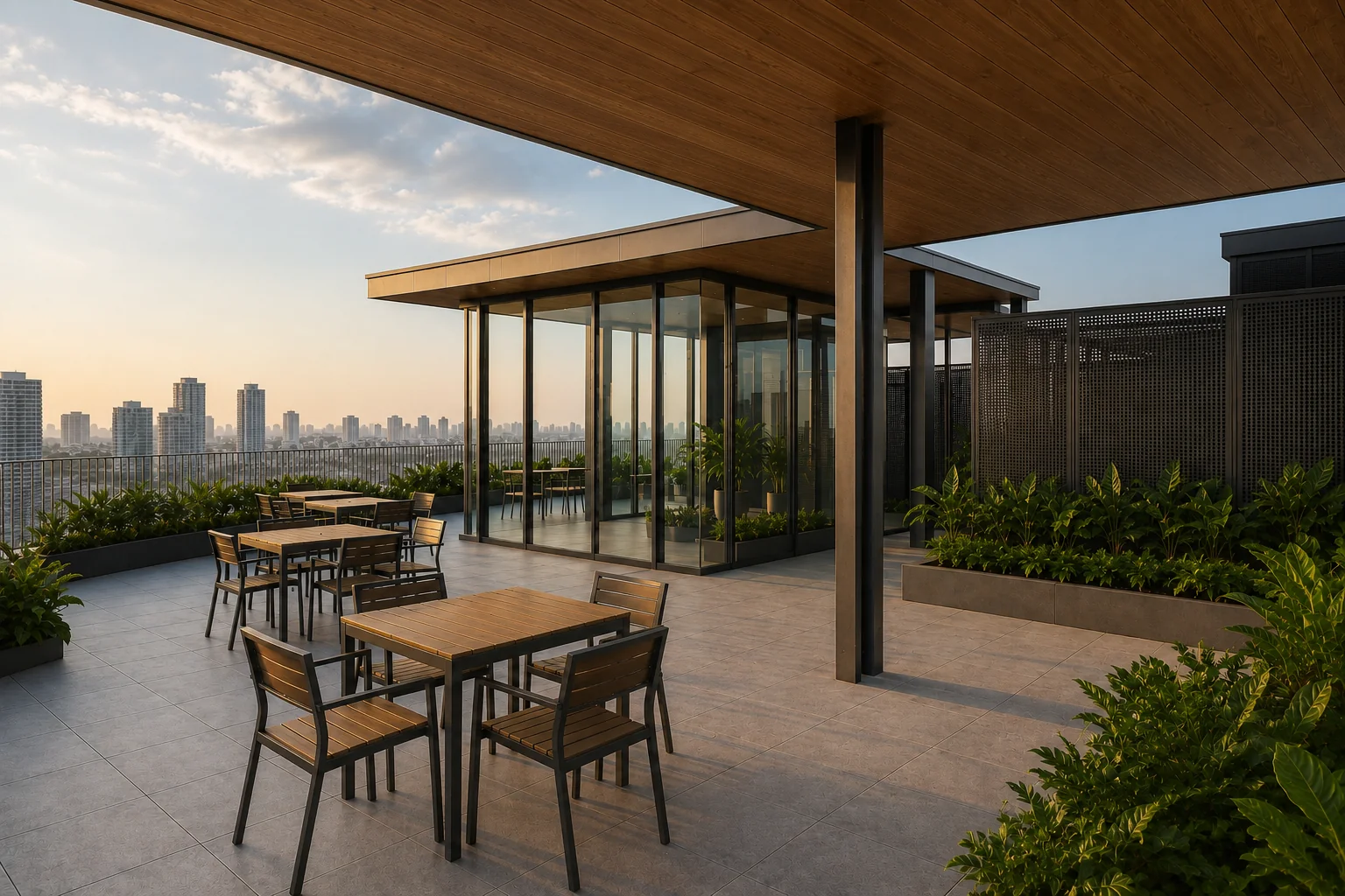 Axis Office 7F — Vườn mái và phòng họp kính — Home6D