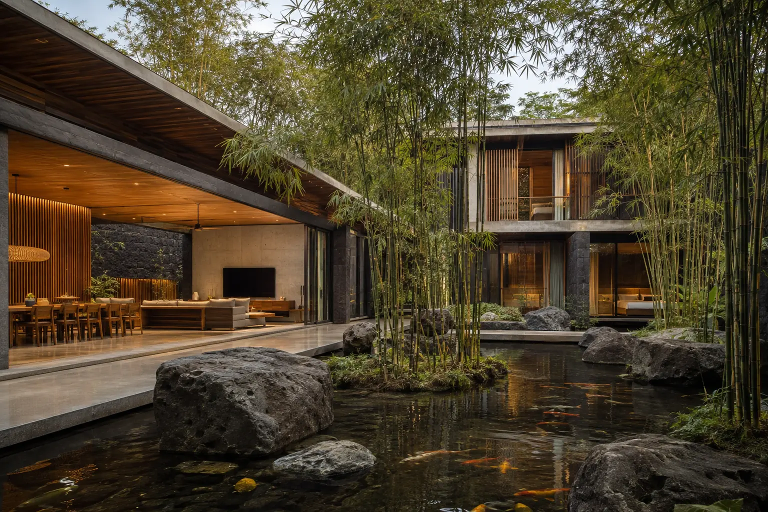 Nhà Vườn Sân Tre 760 — Sân trong và mặt nước — Home6D