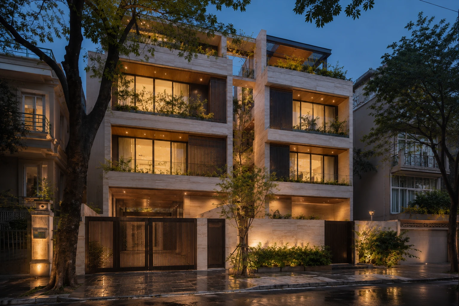 Villa Phố Sân Trong 510 — Lối vào lúc chạng vạng — Home6D