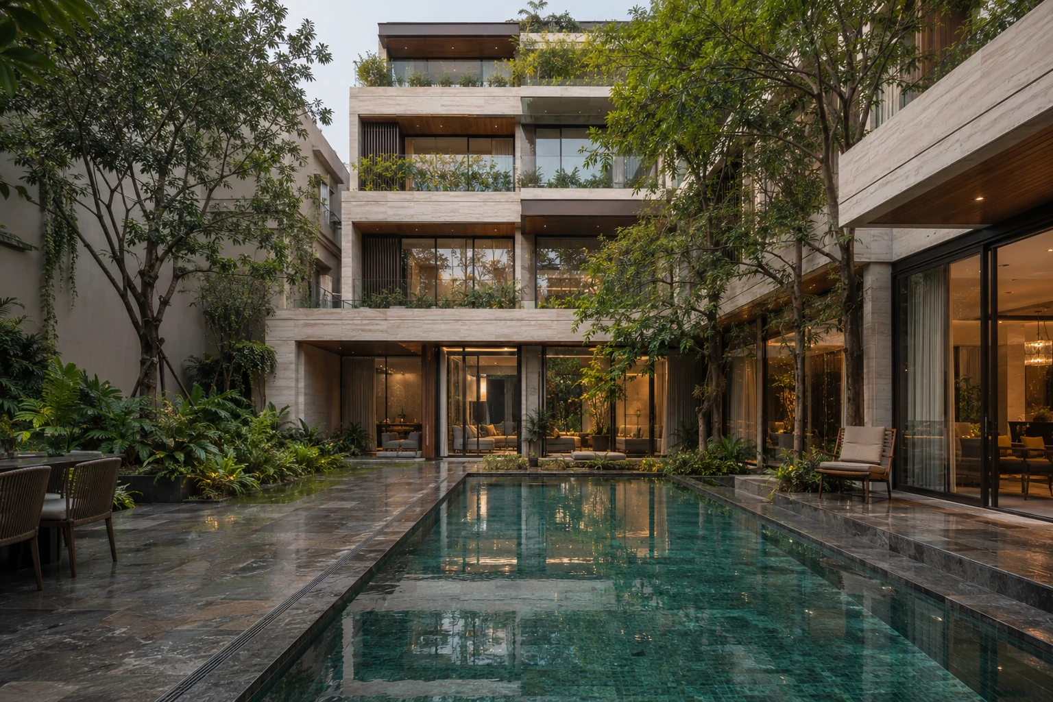 Villa Phố Sân Trong 510 — Sân sau và hồ dài — Home6D