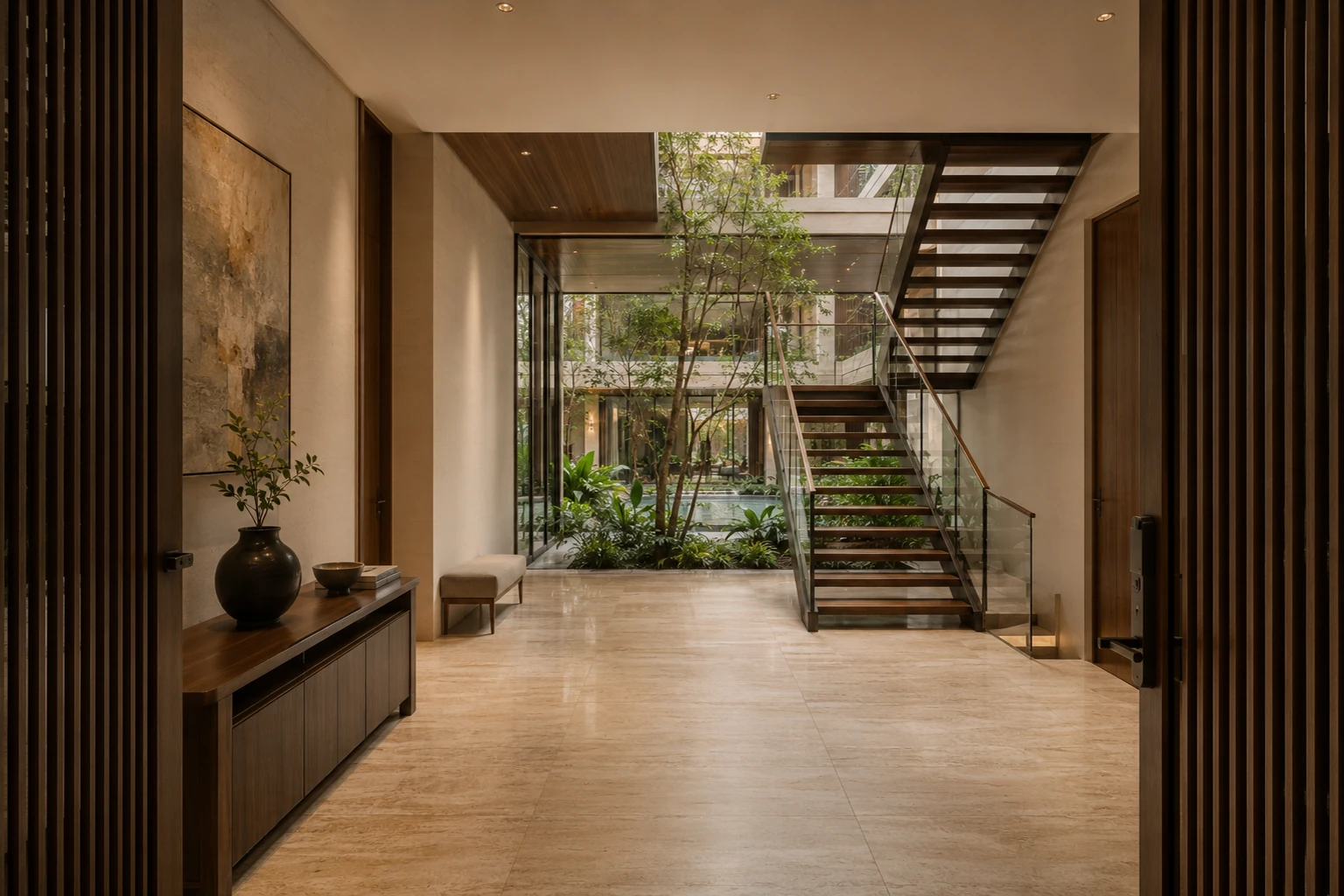 Villa Phố Sân Trong 510 — Sảnh và cầu thang hướng sân trong — Home6D