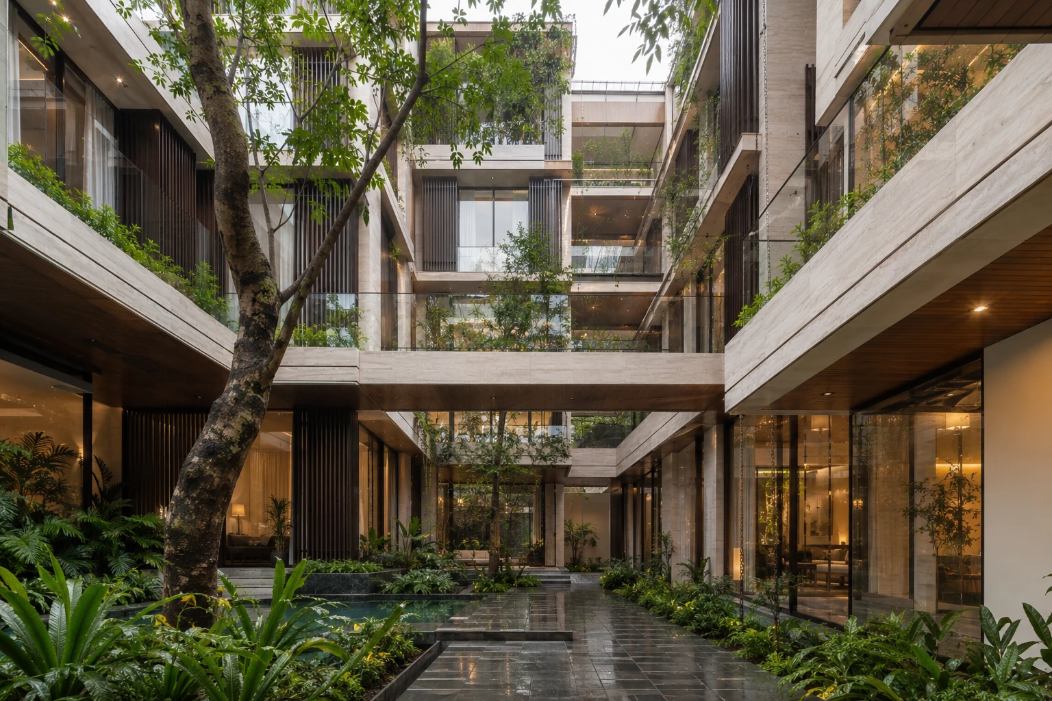 Villa Phố Sân Trong 510 — Toàn cảnh sân trong đa tầng — Home6D