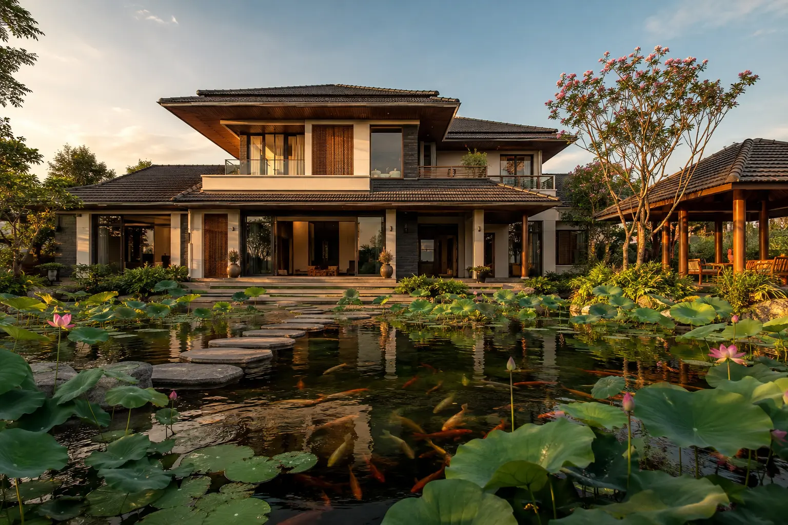 Biệt thự Mặt Nước Hoa Sen 590 — Sân trong và mặt nước — Home6D