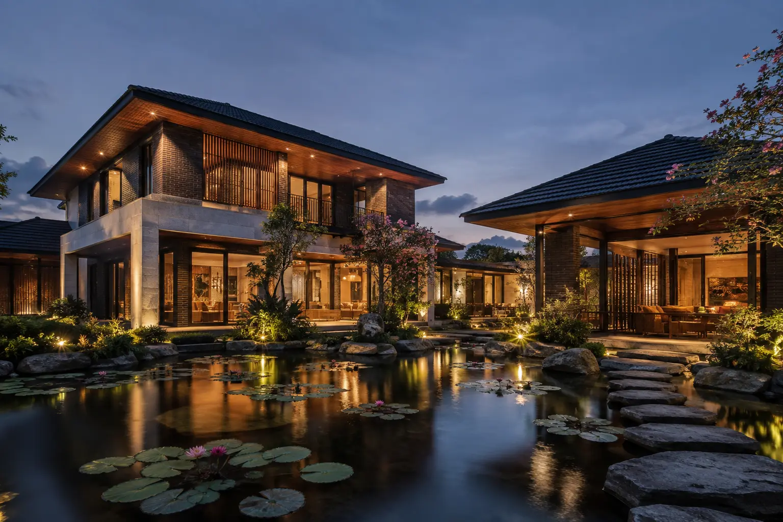 Biệt thự Mặt Nước Hoa Sen 590 — Cảnh quan chạng vạng — Home6D