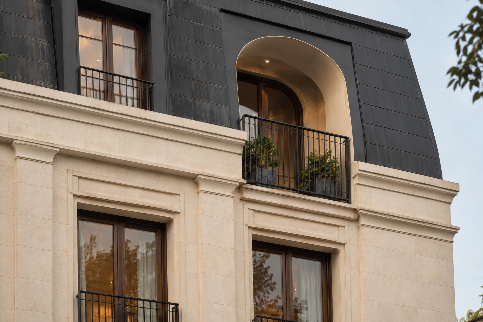 Maison An Phú 460 — Chi tiết limestone, loggia và cửa bronze — Home6D