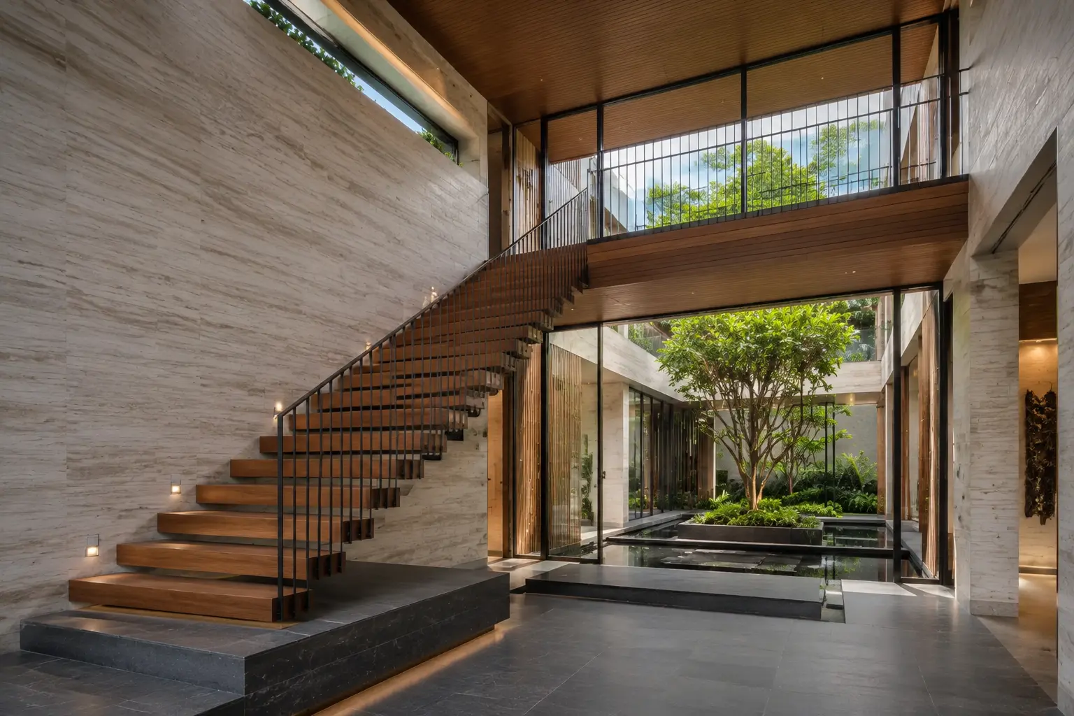 Nhà Sân Trong 620 — Cầu thang và khoảng thông tầng — Home6D