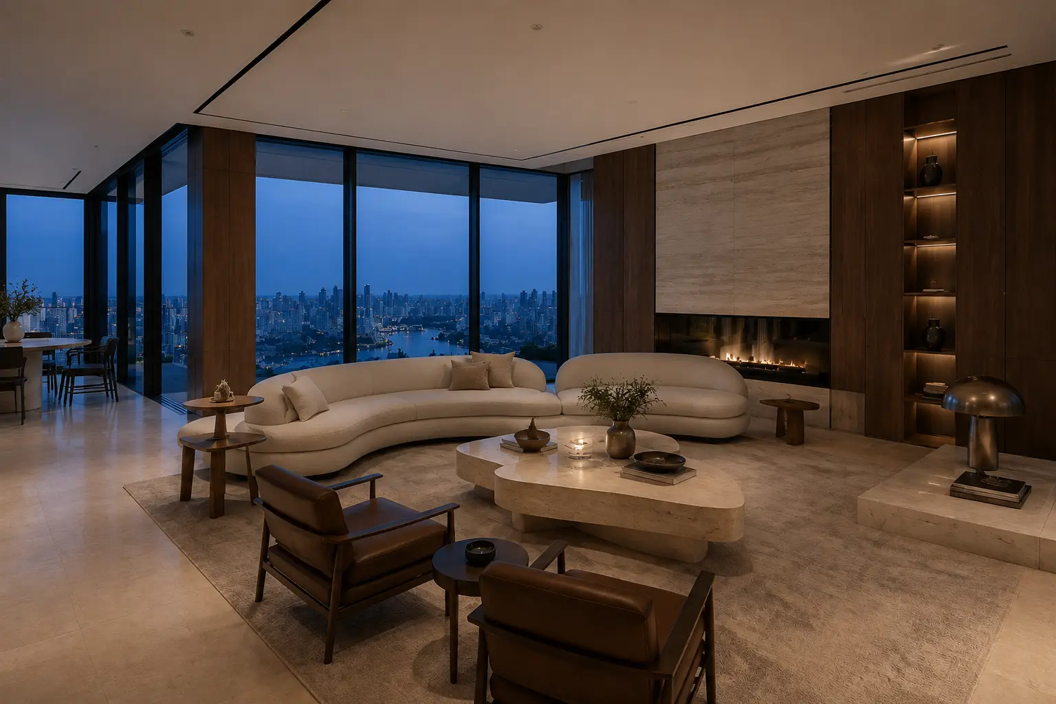 Quiet Luxury Penthouse 390 — Không gian buổi tối — Home6D