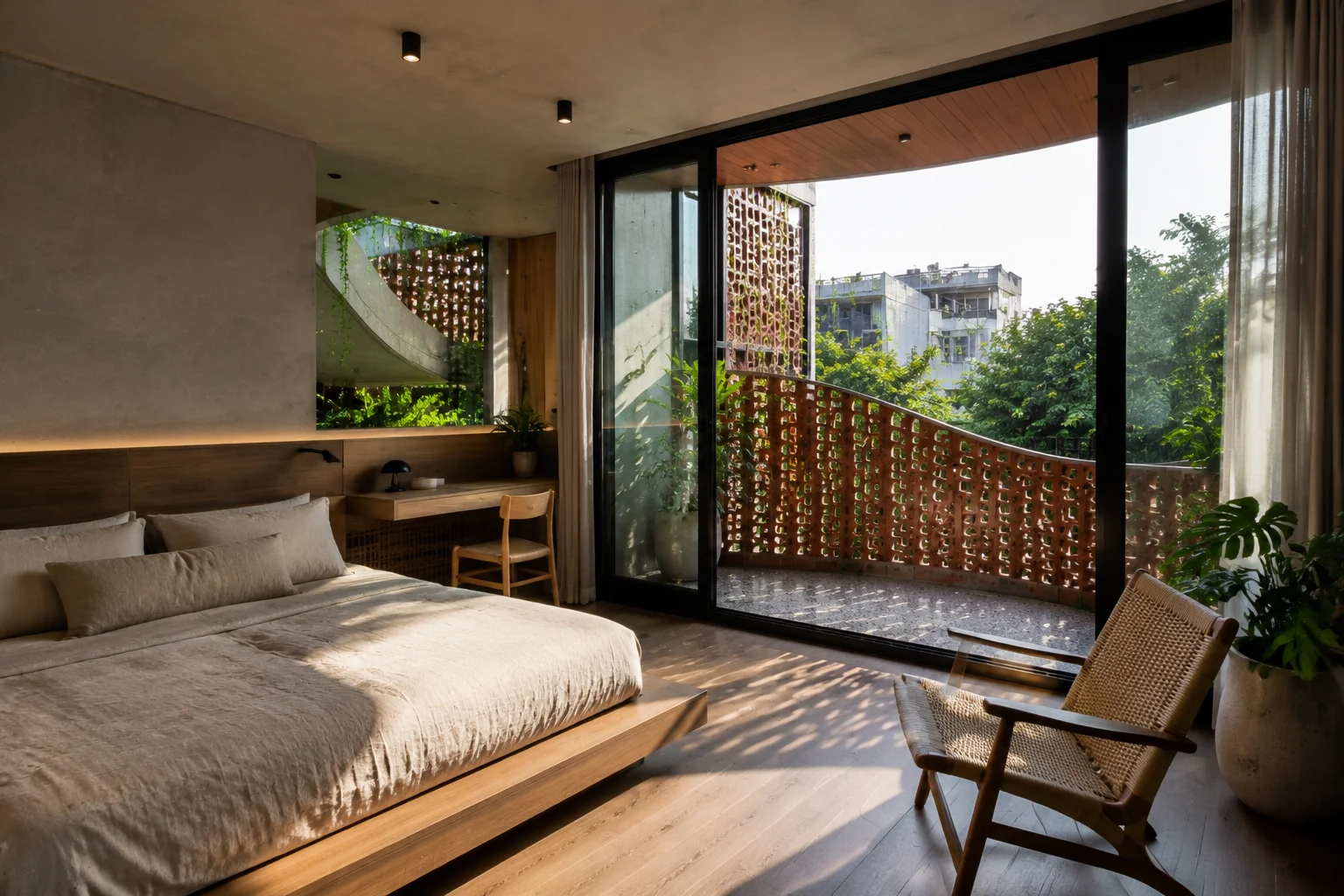 Nhà Phố Dải Lụa 390 — Phòng ngủ sau lớp màn gạch — Home6D