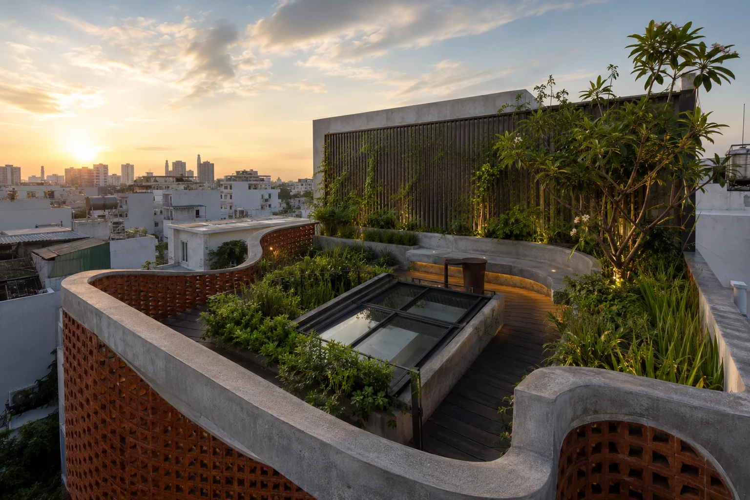 Nhà Phố Dải Lụa 390 — Vườn mái và giếng trời — Home6D