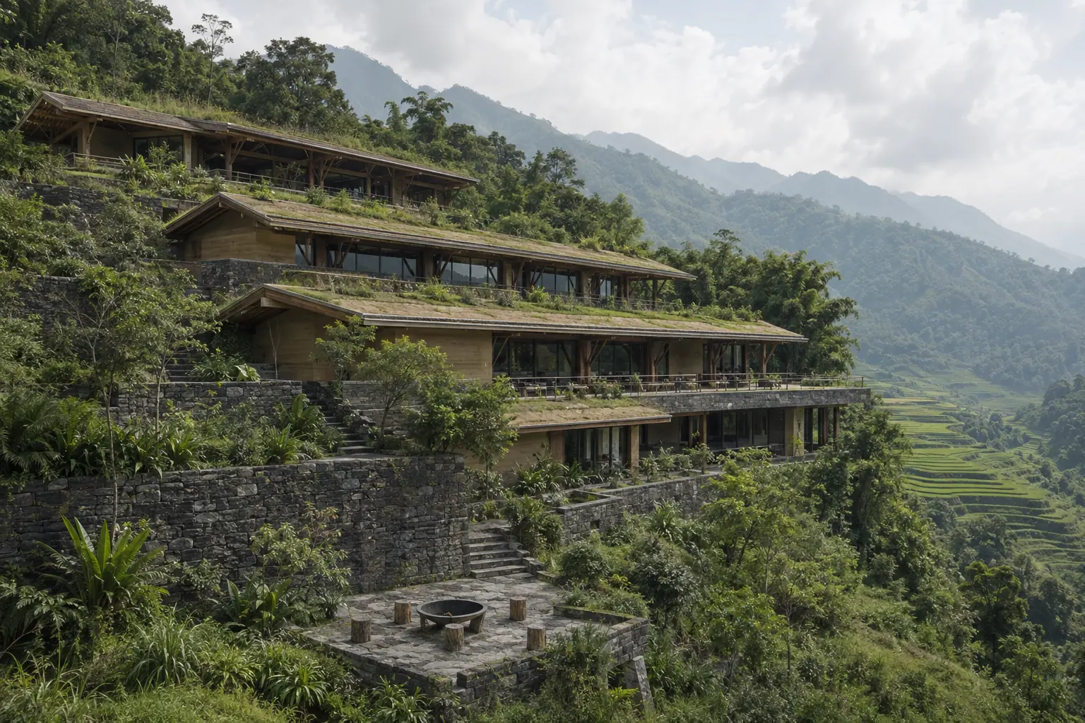 Nhà Nghỉ Thung Lũng 950 — Không gian khách hướng cảnh quan — Home6D