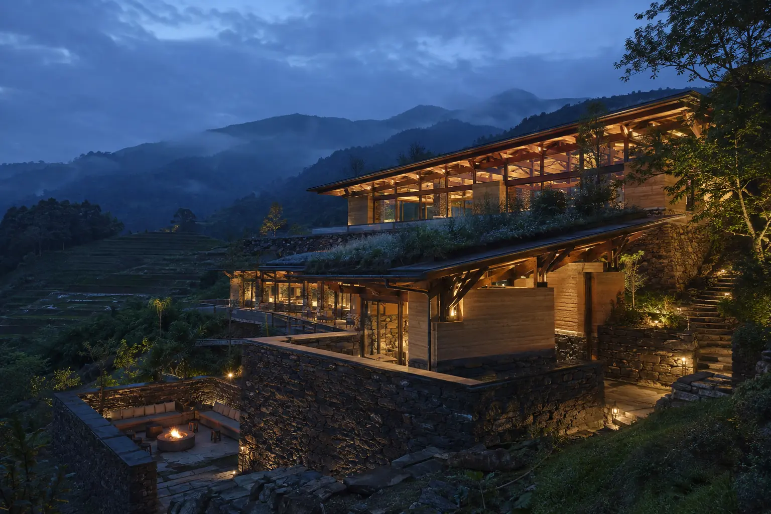 Nhà Nghỉ Thung Lũng 950 — Cảnh chạng vạng — Home6D