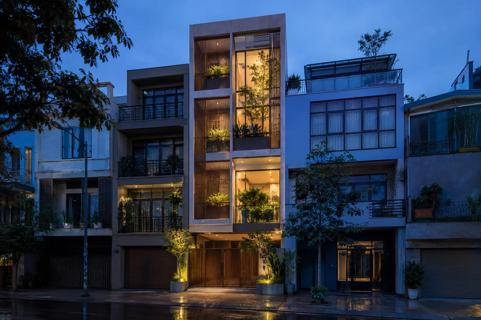 Vertical Courtyard Home 410 — Góc nhìn ban đêm — Home6D