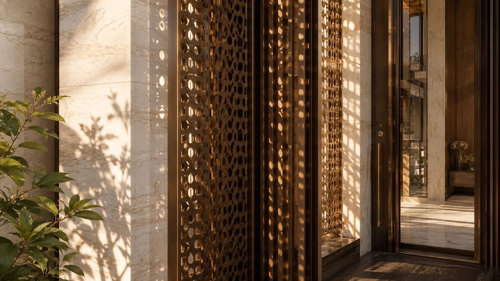 Bronze Screen Villa 840 — Chi tiết lam đồng và bóng đổ — Home6D