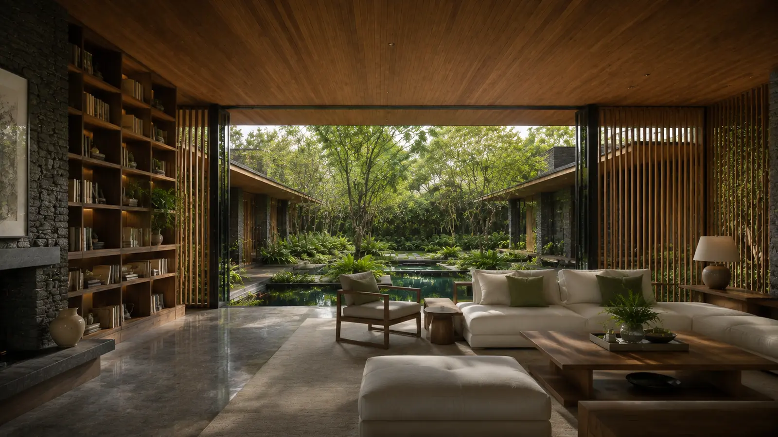 Canopy Garden House 520 — Thư viện nhìn ra sân nước — Home6D