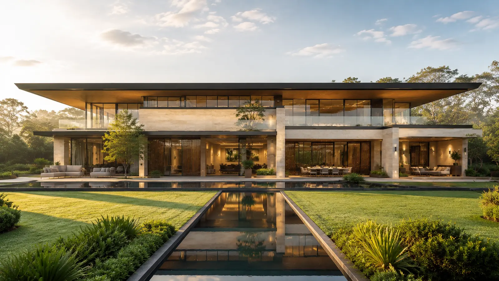 Biệt thự Mái Bay 480 — Vườn sau và hồ phản chiếu — Home6D