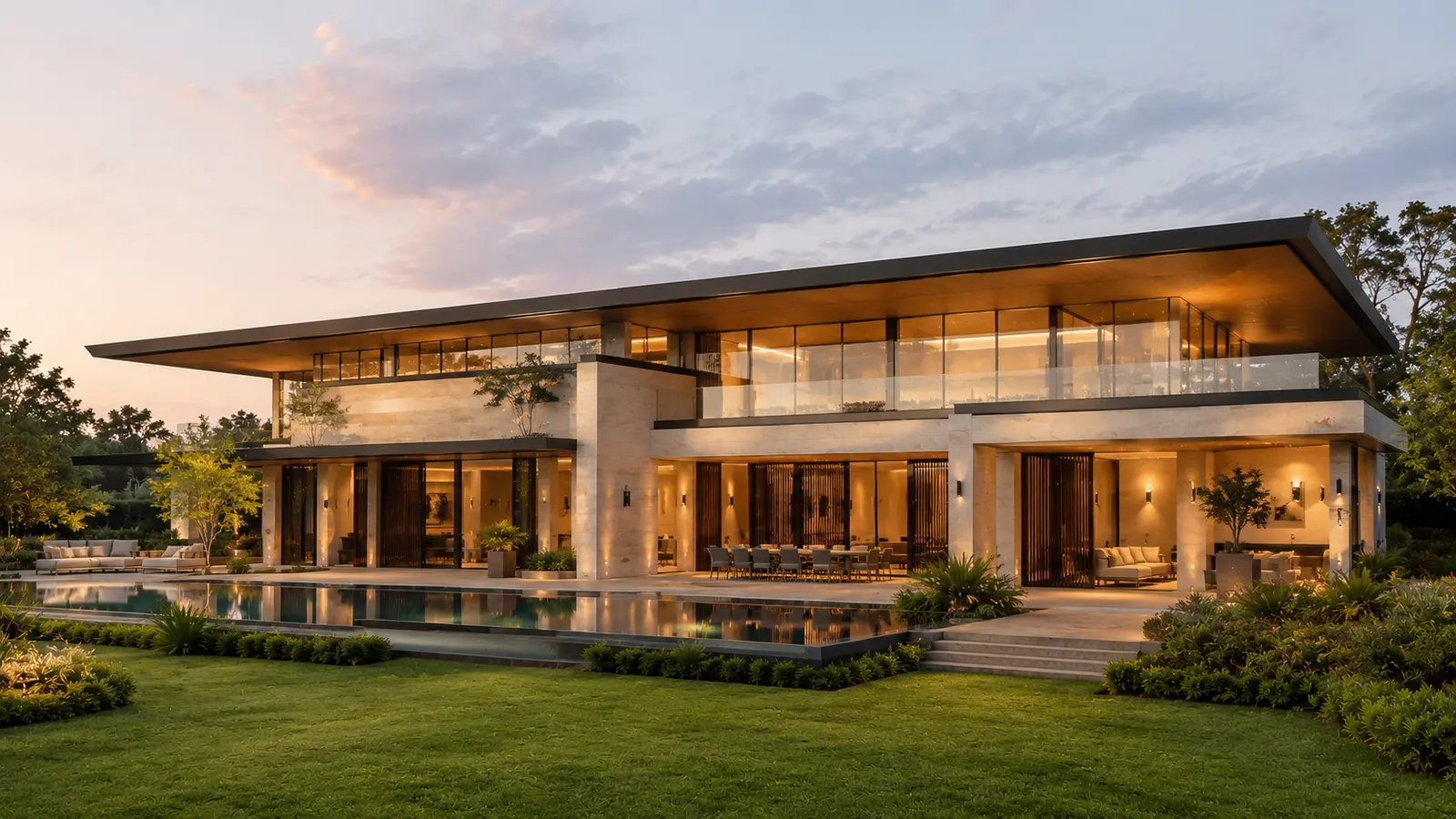Biệt thự Mái Bay 480 — Toàn cảnh công trình buổi tối — Home6D