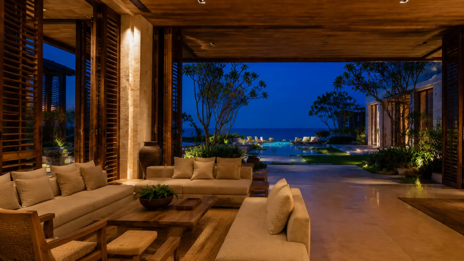 Biệt thự Sân Trong Ven Biển 730 — Phòng sinh hoạt buổi tối — Home6D