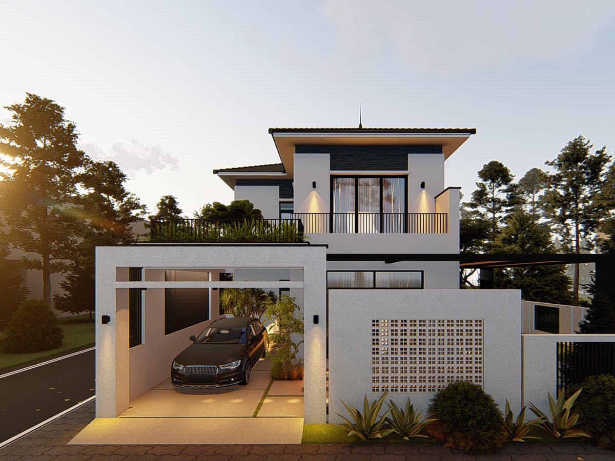 Mẫu biệt thự 2 tầng mái thái hiện đại