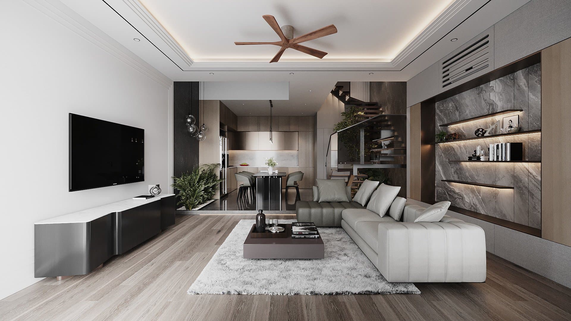 Phòng khách biệt thự hiện đại kết hợp smart home