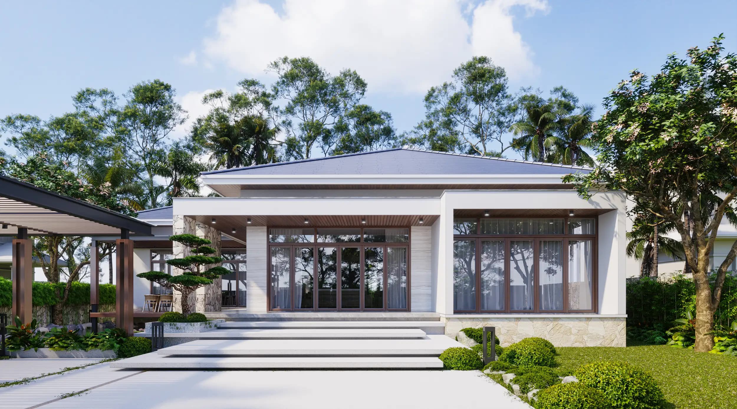 Nhà vườn cấp 4 mái Nhật 3 phòng ngủ