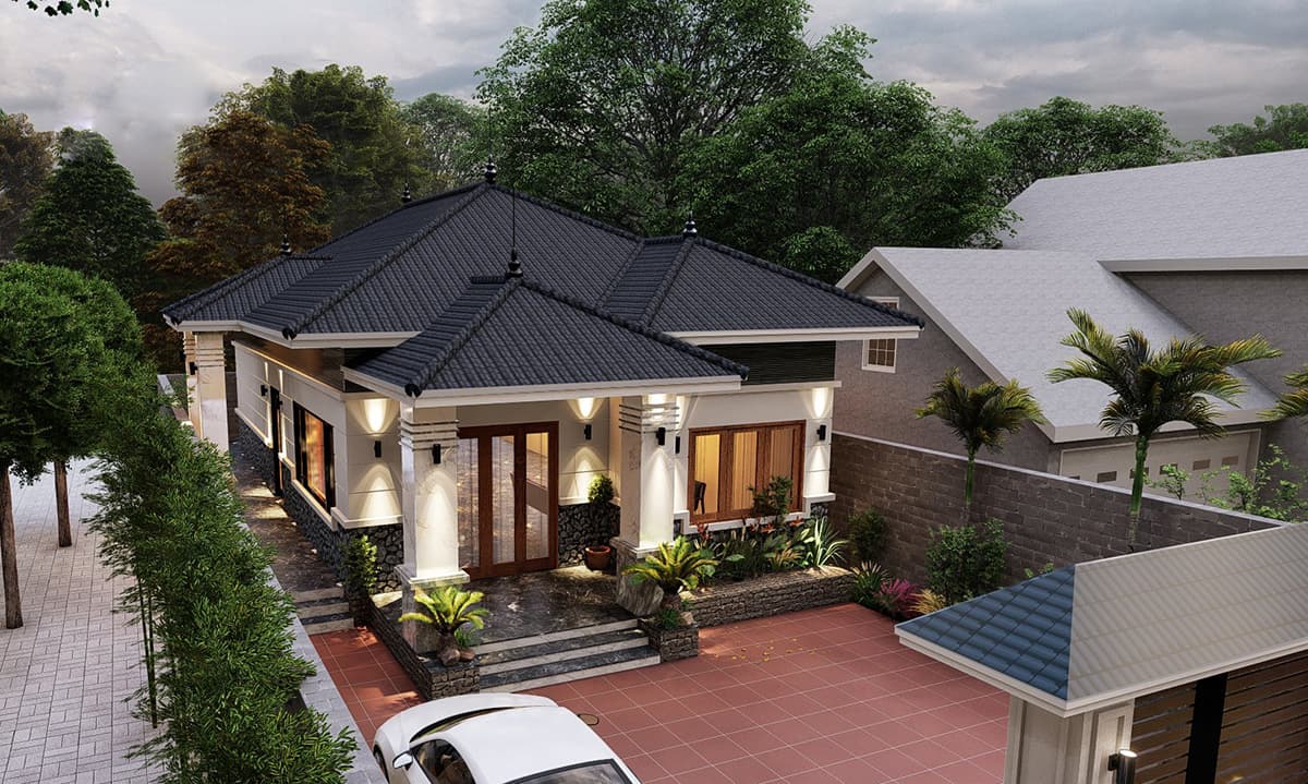 Nhà vườn cấp 4 mái Nhật có gác lửng