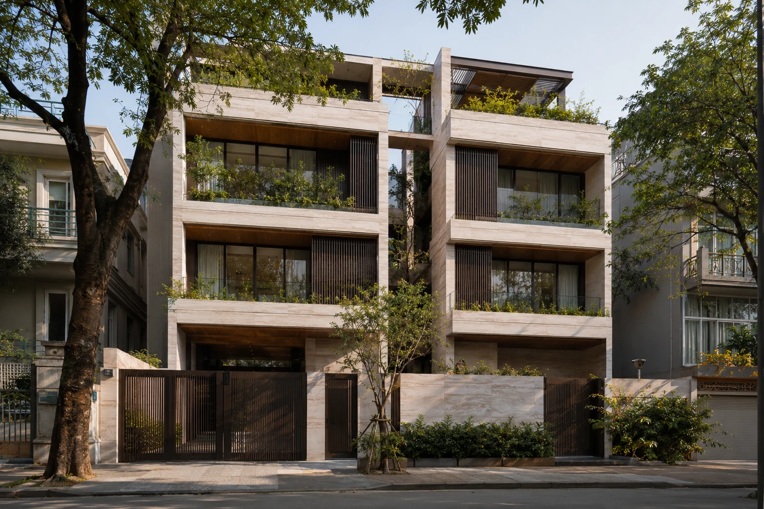Villa Phố Sân Trong 510 — Mặt tiền villa phố ban ngày — Home6D