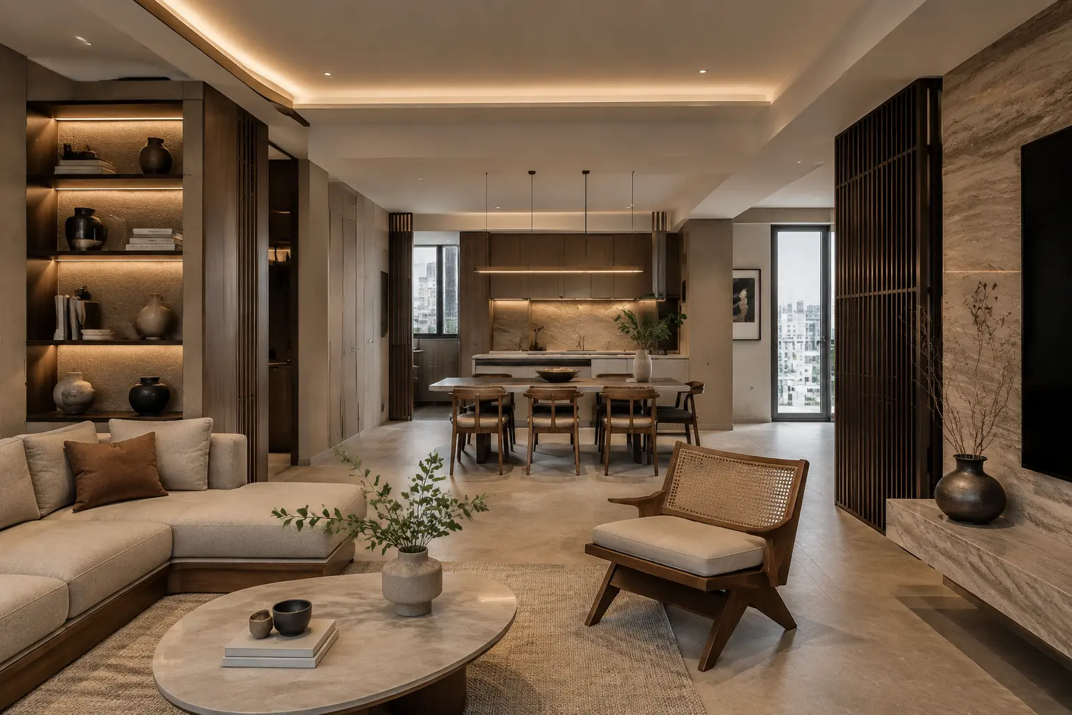 Không gian phòng khách và bếp căn hộ cao cấp do Home6D thiết kế